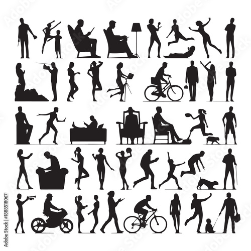 Black Subtle Background People Silhouette Silhouette Vector, High Quality Illustration on White Background