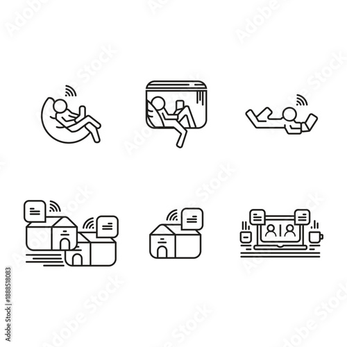 Digital Interaction and Communication UI/UX Iconset Design Technology Network Connection, User System, Web App Mobile Data Workflow Process Media Message Chat Social Navigation Button Layout Vector