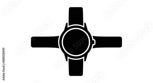 Black silhouette of a wristwatch with four arms extending outwards.