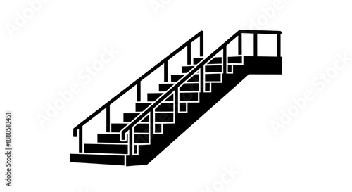 Black staircase with handrails on a white background.