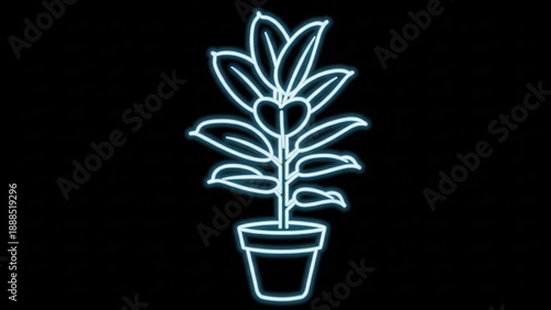 A minimalist glowing botanical outline featuring a distinctive heart leaf design in a plant pot