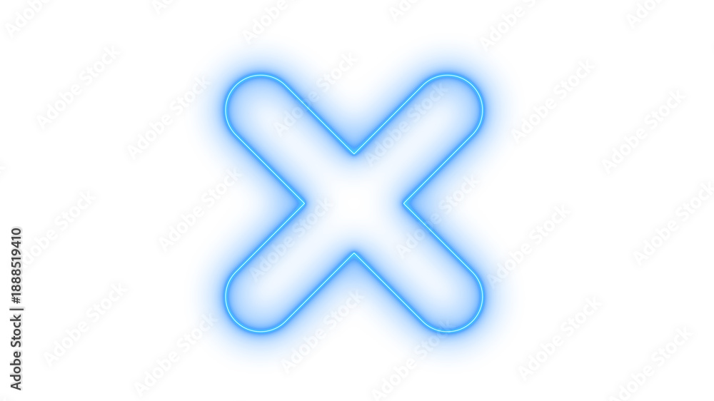 Obraz premium Glowing neon X-shape icon isolated on transparent background. Close button. Cancel symbol. Modern UI element. Quit sign. Multiplication mark. Abstract graphic.