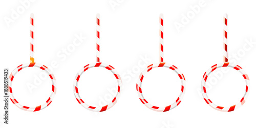 Four red and white striped candy canes forming circular shapes on black