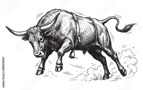 Angry Bucking Bull Vintage Illustration