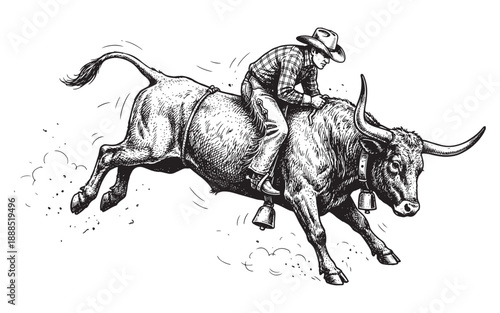 Rodeo Cowboy Riding a Bucking Bull