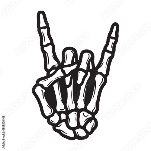 Skeleton Hand Making Rock and Roll Sign Vector Illustration