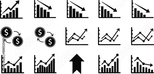 Business finance icons, economic growth charts, currency exchange symbols, stock market graphs, investment analytics visuals, corporate data trends, financial performance indicators,