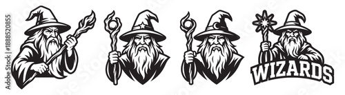 Wizard or Sorcerer Mascot Character Icon Set