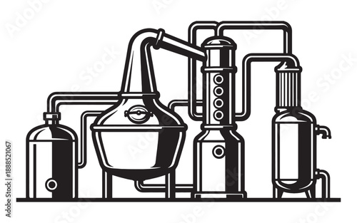 Alcohol Distillery Production Equipment Plant Vector Illustration