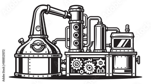 Alcohol Distillery Production Equipment Plant Vector Illustration