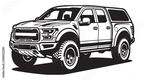 Off-Road Pickup Truck with Camper Shell Vector Illustration