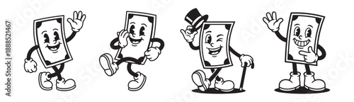 Retro 1930s Cartoon Character dollar bills 
