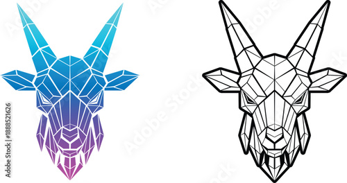 Geometric polygonal goat head illustration with a vibrant blue and purple gradient.