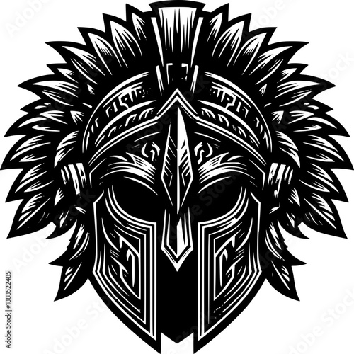 Ancient Warrior's Helm: Intricate illustration of an ancient warrior helmet, symbolizing strength, courage, and the valor of a bygone era. 
