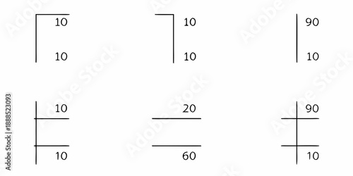 Geometric shapes with numerical annotations and linear measurements