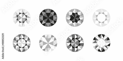 Collection of oval and round cut diamond illustrations in grayscale