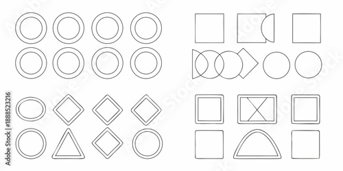 Arrangement of geometric shapes circles squares diamonds and triangles