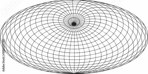 Abstract geometric illustration of a spherical grid with converging lines