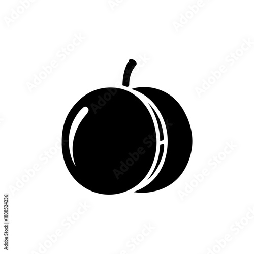 Single black plum isolated on white background, Vector