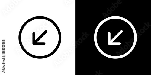 丸に左下矢印のシンプルなナビゲーションアイコン（ベクター）