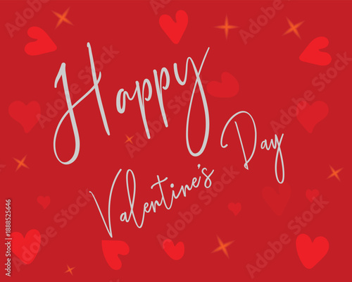 Valentines Day text. Holiday hand drawn calligraphic lettering. Happy Valentine’s Day Banner Template with Hearts, Shapes, and Red-White Background Romantic Design Elements. Vector illustration.