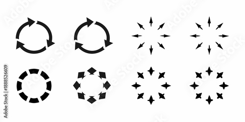 Black circular arrow and starburst icons in various loading states