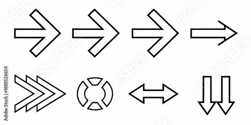 Collection of simple black and white arrow icons in various orientations
