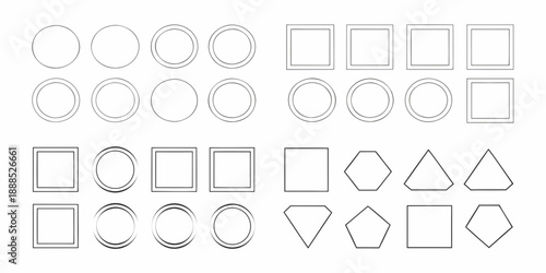 Arrangement of geometric shapes including circles squares triangles and diamonds