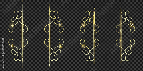 Golden ornamental swirls and flourishes on a transparent background