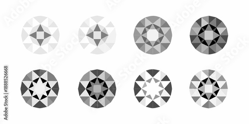 A series of circular diagrams depicting varying levels of shading and detail