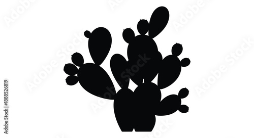 A striking black silhouette of a prickly pear cactus with multiple arms and pads creating a bold visual statement silhouette
