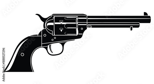 A detailed black silhouette of a vintage revolver showcasing its classic design and western heritage silhouette high quality professional modern elegant