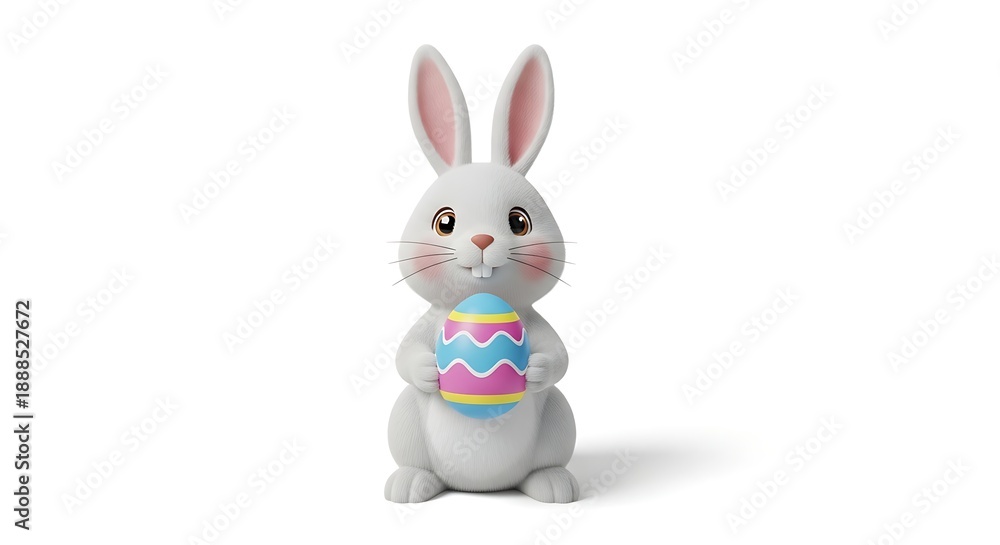 Fototapeta premium Cute Easter Bunny Holding Colorful Egg Isolated on White