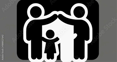 Vector illustration of a family silhouette icon featuring a mother, father, and child as a black symbol of love and togetherness