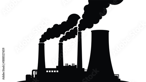 A stark depiction of industrial chimneys releasing dark smoke plumes against a bright background a powerful silhouette high quality professional detailed