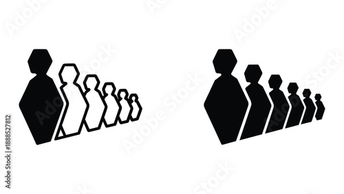 Line of people icons in different sizes and styles