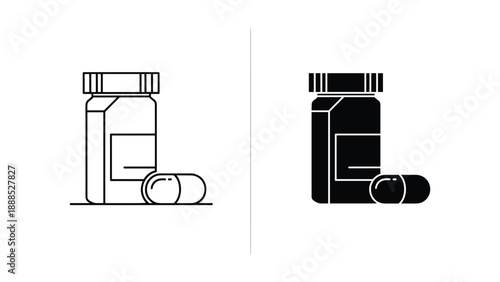 Medicine bottle and capsule illustration