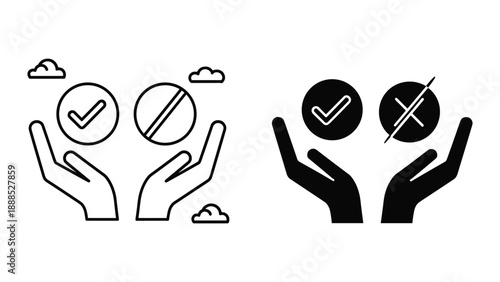 Hand holding check mark and cross mark icon