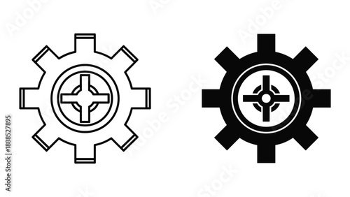 Gear icon set with cross shaped screw