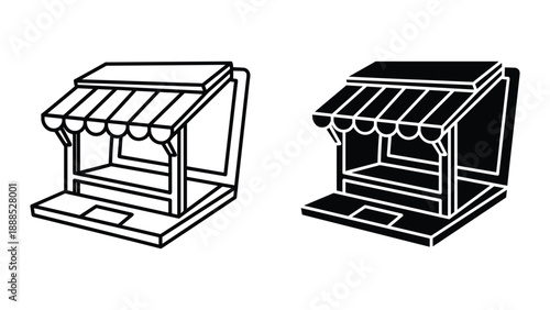 Street food cart illustration with awning and counter