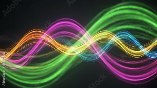 Abstract Colorful Light Waves Flowing on Dark Background.