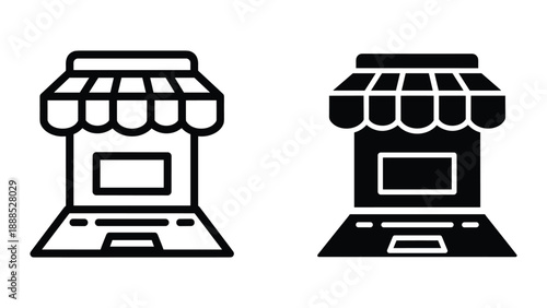 Online storefront icons on laptop screen