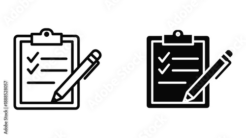 Clipboard with checklist and pencil icon set