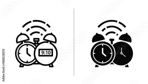 Smart alarm clock icon set with analog and digital display