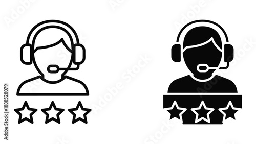 Customer support representative with headset and rating