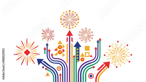 Colorful Arrows and Fireworks Celebrating Success and Growth, Generative AI.