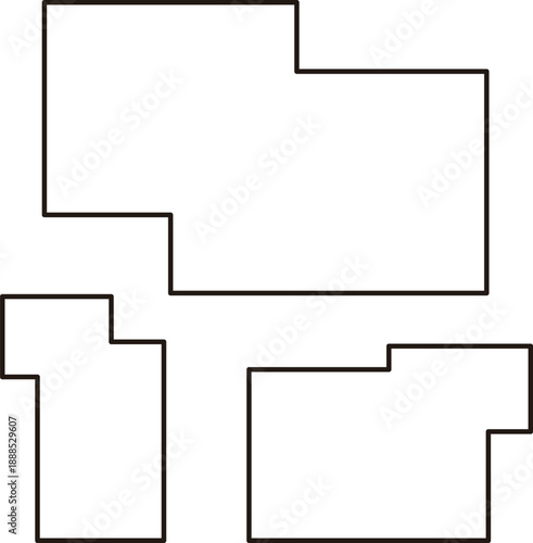 黒線で描かれた多角形のフレーム。幾何学模様。テンプレートに使いやすい。上から見た敷地
