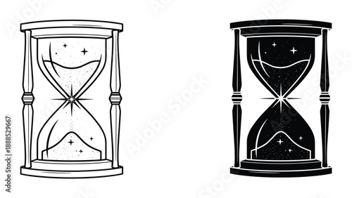Hourglass illustration in black and white