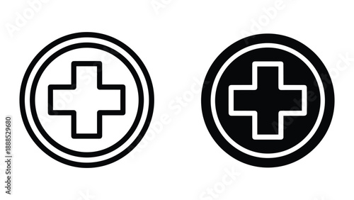 Medical cross symbol in circle icon