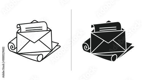 Envelope with letter and document icon set
